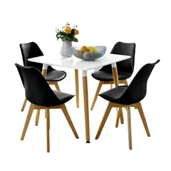 KLIK - Comedor Mesa Eames Cuadrada Blanca + 4 Sillas Tulip Negras