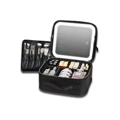 GENERICO - Cosmetiquero Organizador De Maquillaje Negro Con Espejo Luz Led