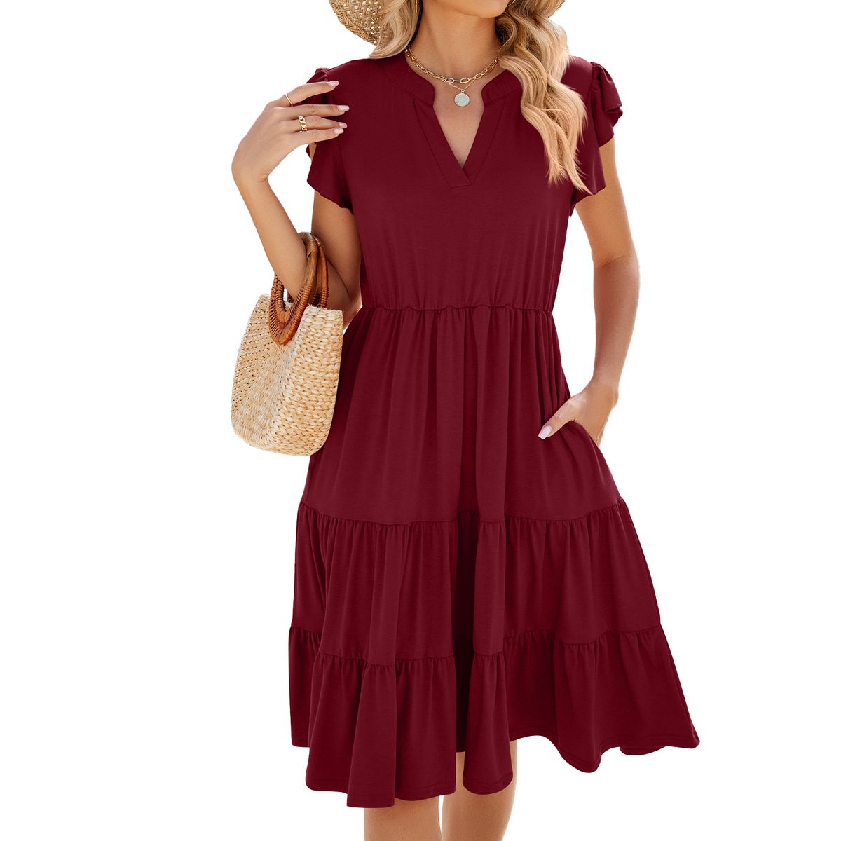 BLWOENS - Vestido casual de verano para mujeres - Rojo