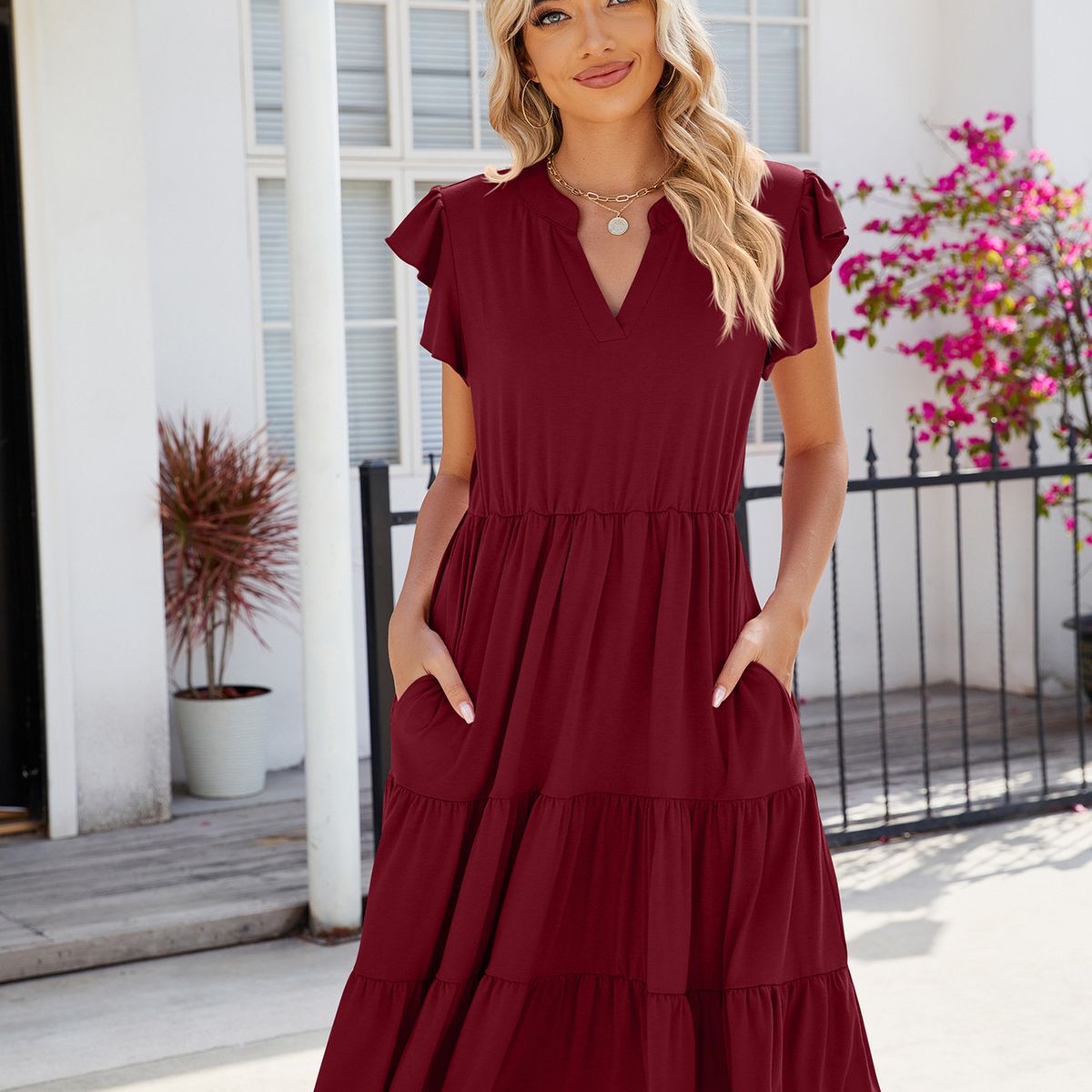 BLWOENS - Vestido casual de verano para mujeres - Rojo