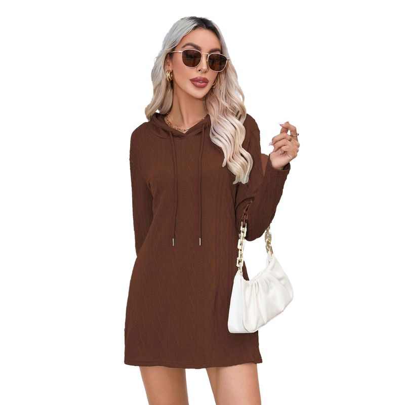 BLWOENS - Vestido casual manga larga con gorro para mujer - Café