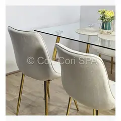 CORI CORI - Juego de Comedor Vidrio Gold 130x80cm + 4 Sillas Capitonne Top Gold Beige