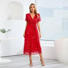 BLWOENS - Vestido casual para Mujer-Rojo