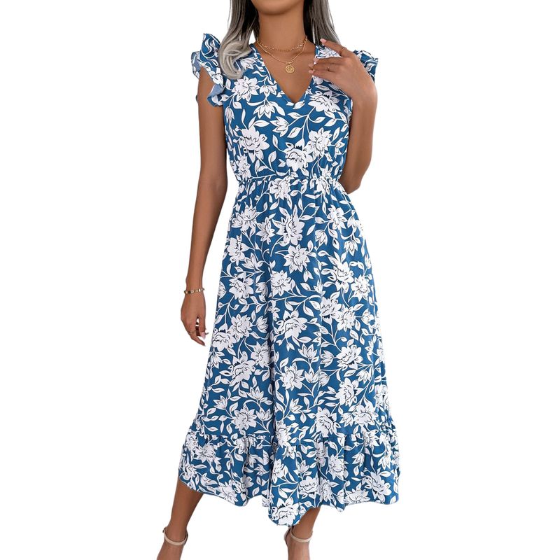 BLWOENS - Vestido casual de verano para mujeres - Azul