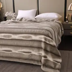 GENERICO - Frazada Termica Piel de Conejo - Manta Suave 2 plazas Beige Jaspeado