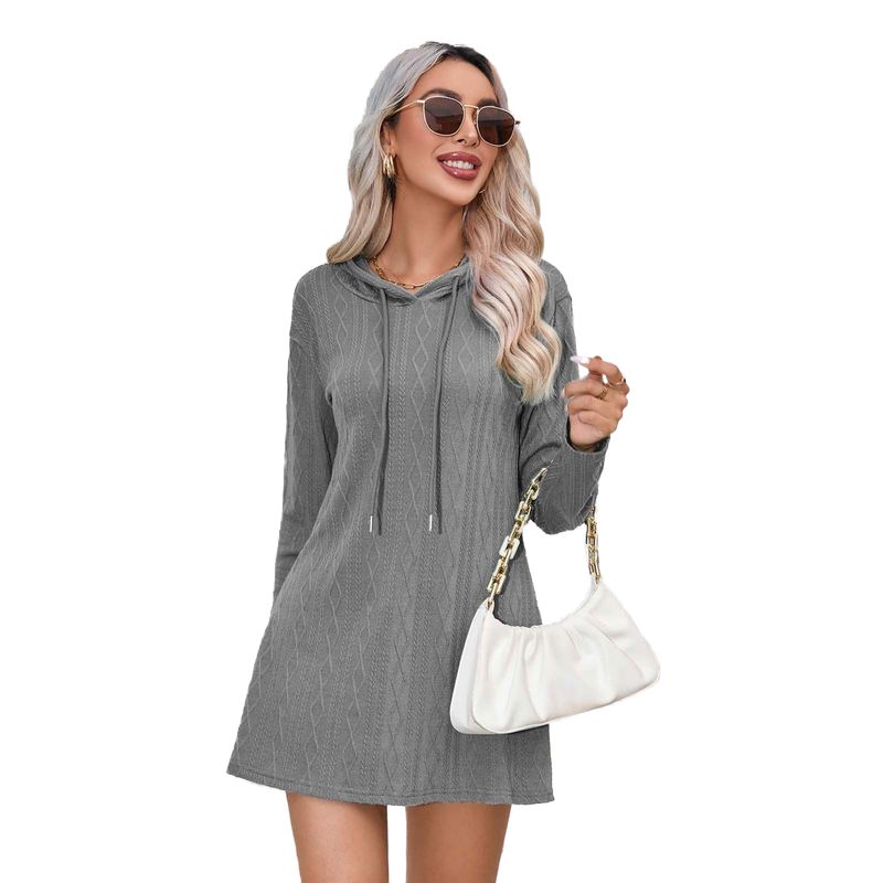 BLWOENS - Vestido casual manga larga con gorro para mujer - Gris