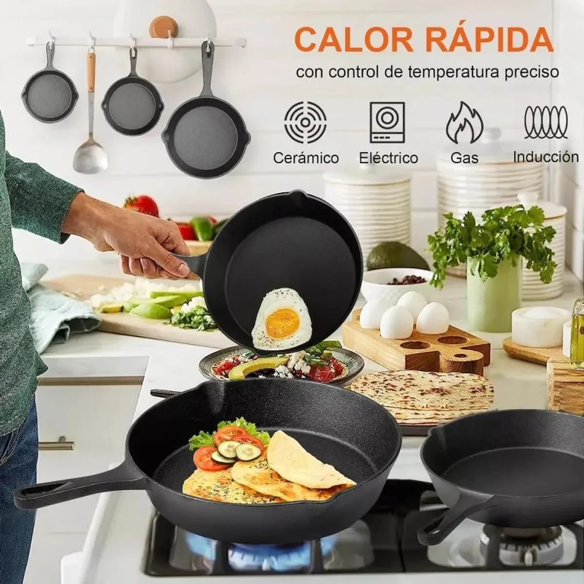 MUNDO MAGIA - Sartenes De Hierro Fundido Juego De Sartenes 5 Piezas