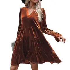 BLWOENS - Vestido de manga larga de primavera y otoño mujer - Marrón