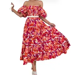 BLWOENS - Vestido casual para Mujer-Rojo