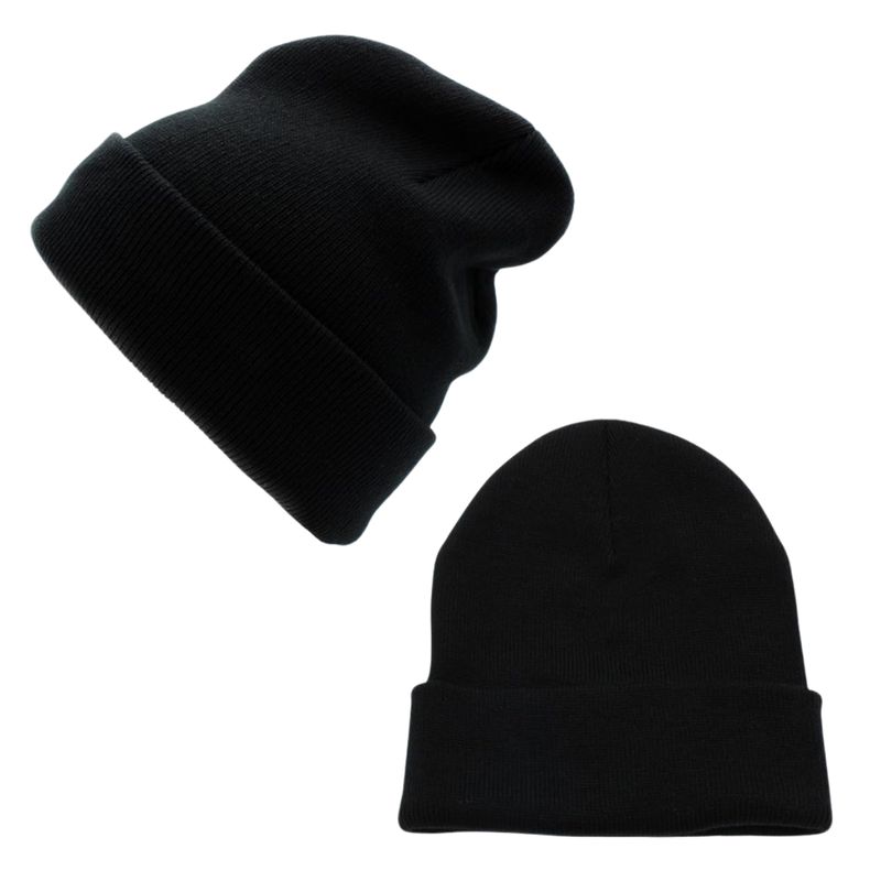 EKOL TACTICA MILITAR - Gorro Beanie De Lana Adulto Con Doblez Negro Forro Polar