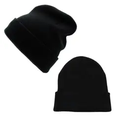 EKOL TACTICA MILITAR - Gorro Beanie De Lana Adulto Con Doblez Negro Forro Polar