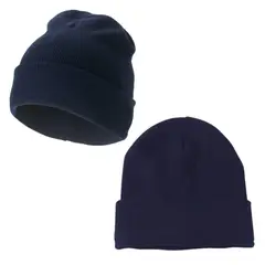 EKOL TACTICA MILITAR - Gorro Beanie De Lana Adulto Con Doblez Negro Forro Polar