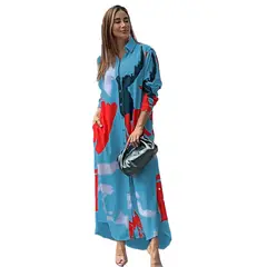 BLWOENS - Vestidos largo con botones para mujer - Azul
