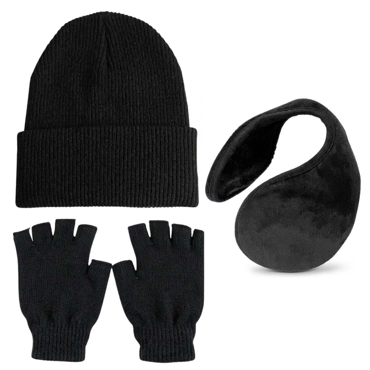 EKOL TACTICA MILITAR - Set Térmico Unisex Gorro, Guantes de Lana Sin Dedos y Orejera de Polar