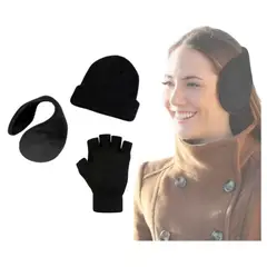 EKOL TACTICA MILITAR - Set Invierno Gorro Beanie + Guantes De Lana Sin Dedos + Orejera Polar