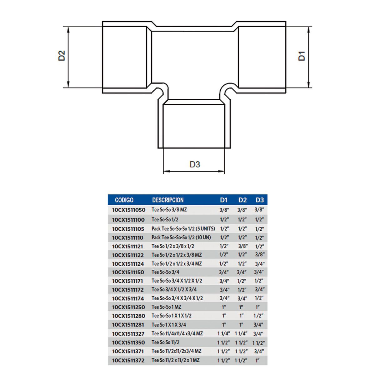 STRETTO - Tee para Agua So 1/2 X 3/8 X 1/2