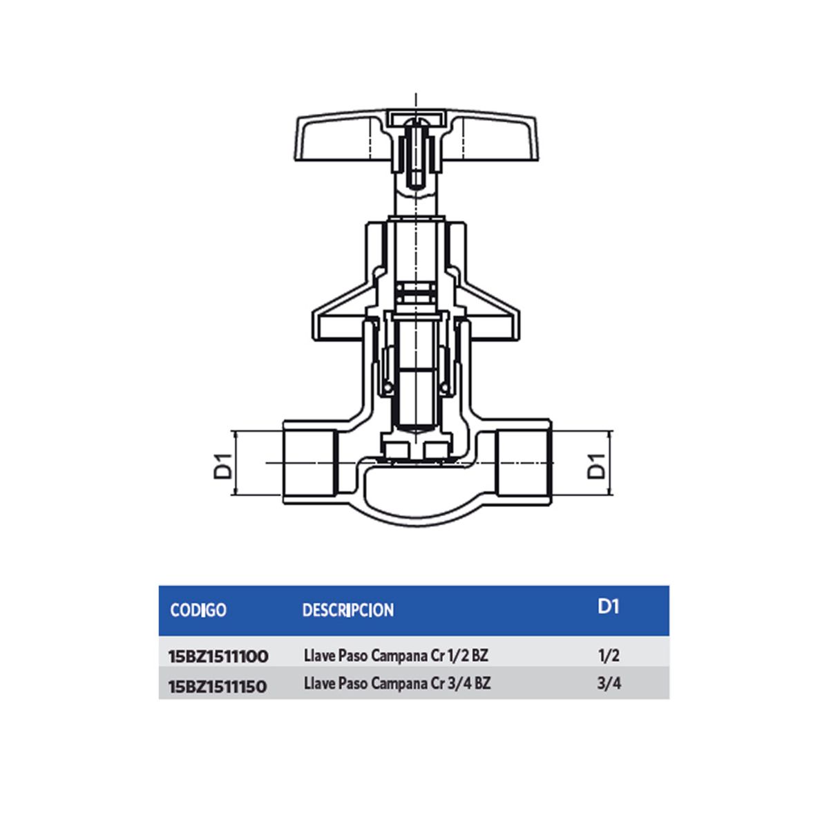 STRETTO - Llave Paso Campana Cr 1/2 BZ