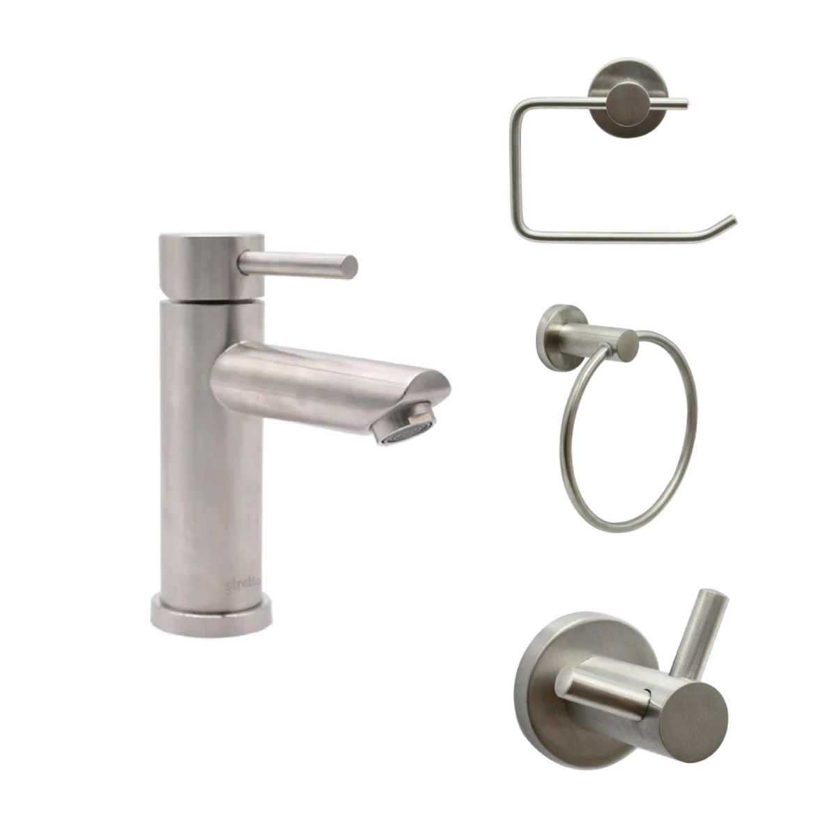 STRETTO - Pack Baño Inox  - Grifería + Accesorios