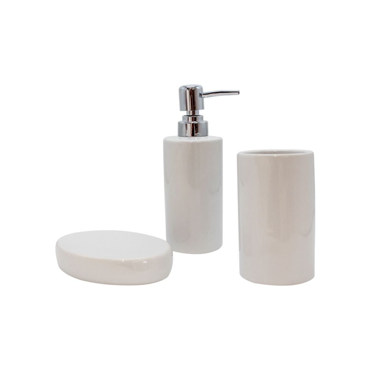 STRETTO - Kit Accesorios Baño Cerámico 3 piezas Blanco