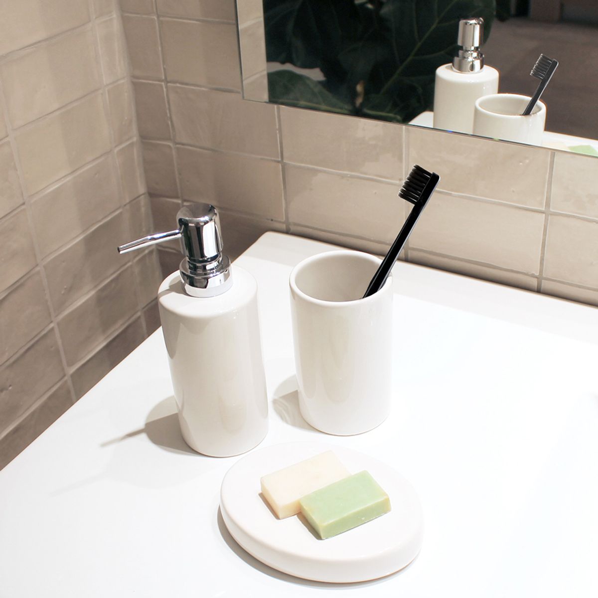 STRETTO - Kit Accesorios Baño Cerámico 3 piezas Blanco