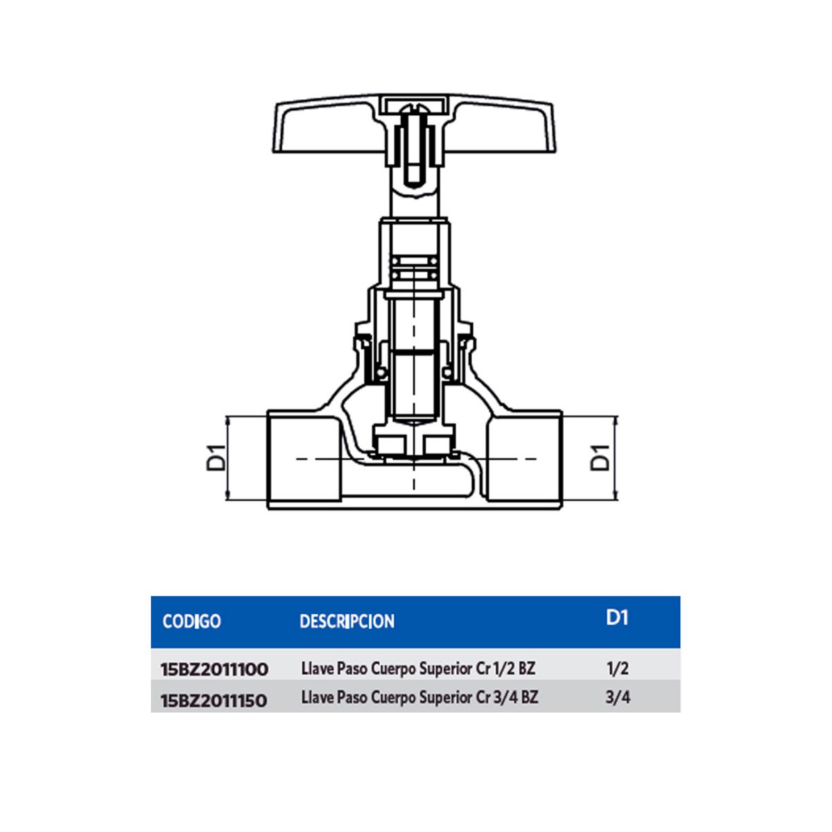 STRETTO - Llave Paso Cuerpo Superior Cr 1/2 BZ