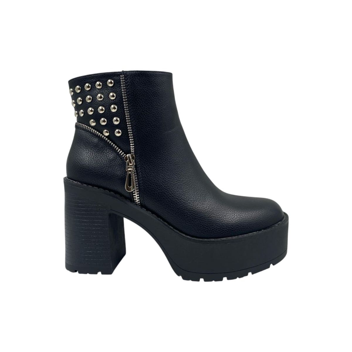 HERIEL - Botín Negro Plataforma Tachas Mujer