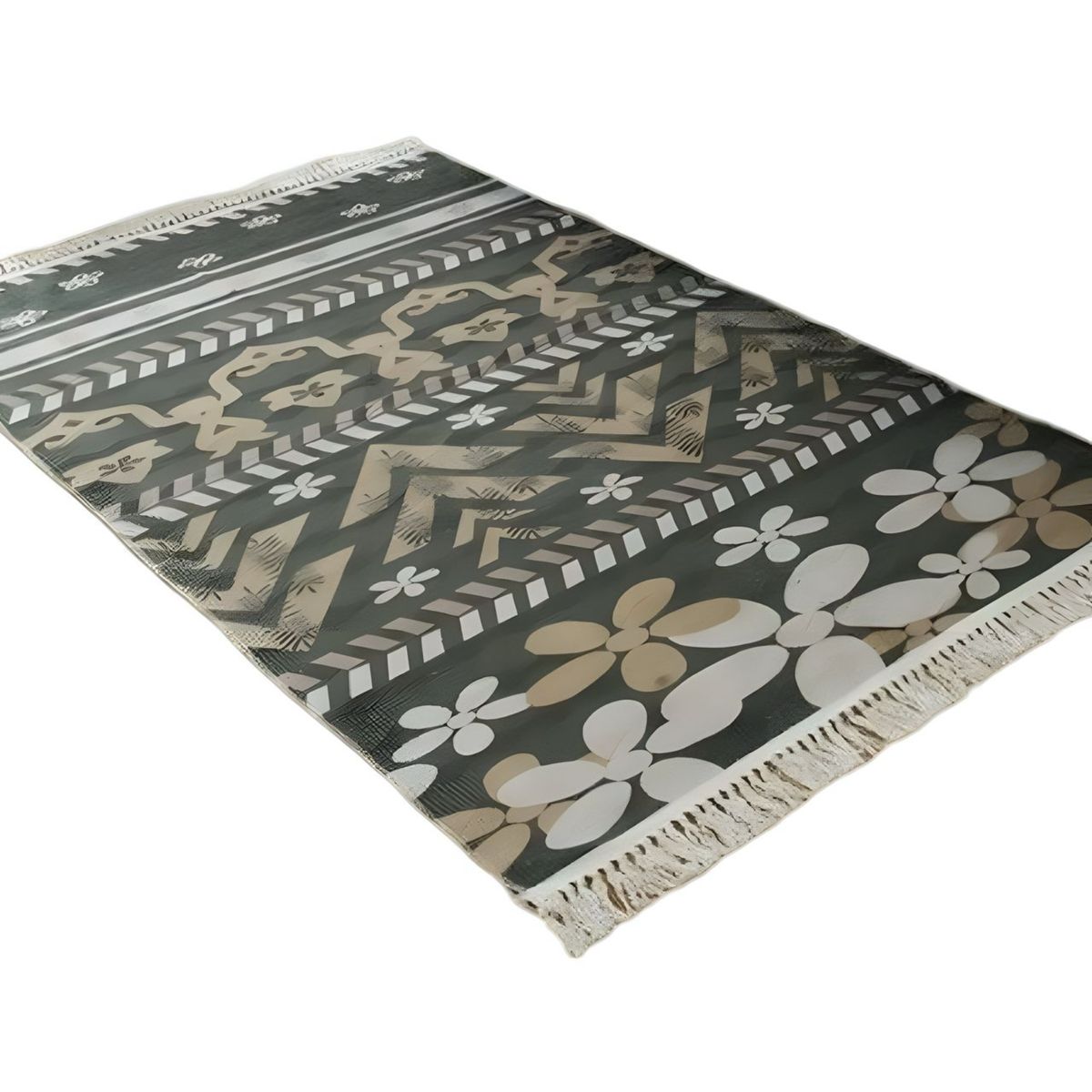 GENERICO - ALFOMBRA ELEGANTE DE LINO 160 X 200 CON FLECOS