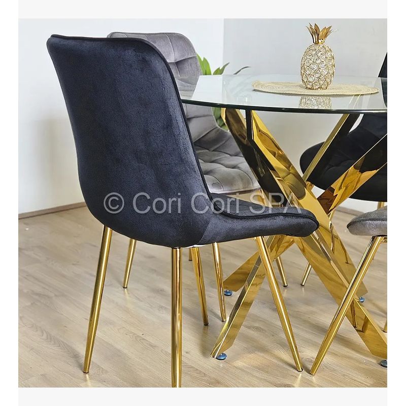 CORI CORI - Juego de Comedor Warwick Gold 120cm + 4 Sillas Capitonne Top Negra