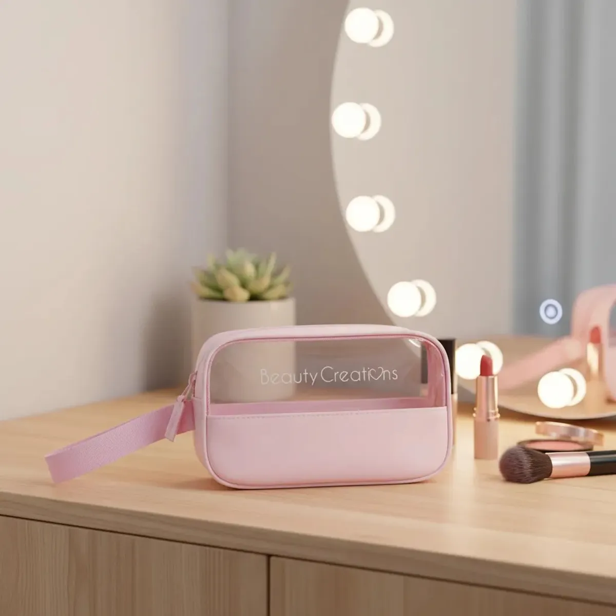 BEAUTY CREATIONS - Cosmetiquero Pink Clear Pequeño Beauty Creations.-