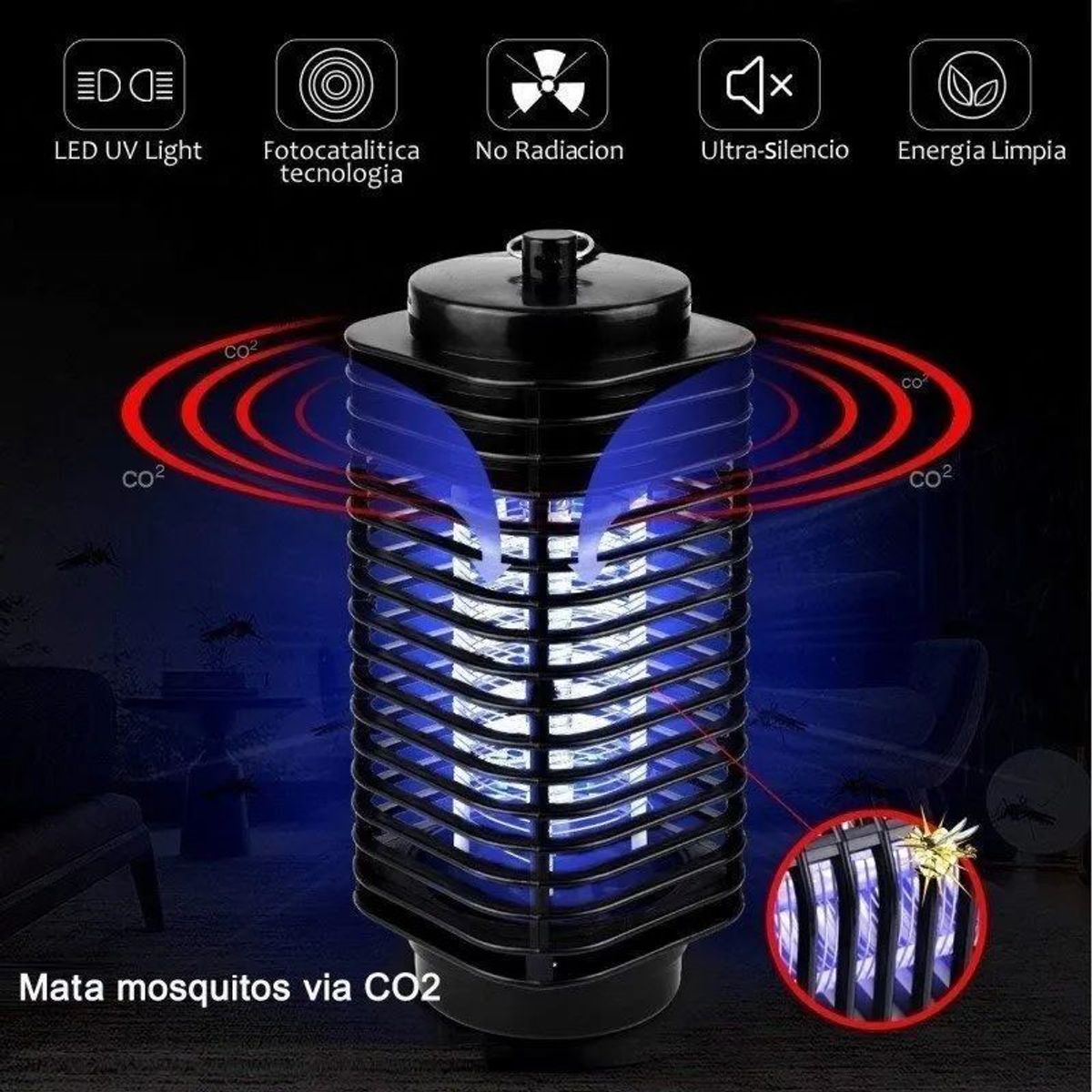 MOVI - Lampara Led Luz Uv Mata Insectos Mosquitos Premium