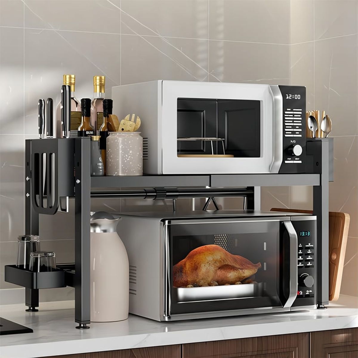 COZYNOOK - Estante Retráctil Microondas 2 Niveles Organizador Cocina