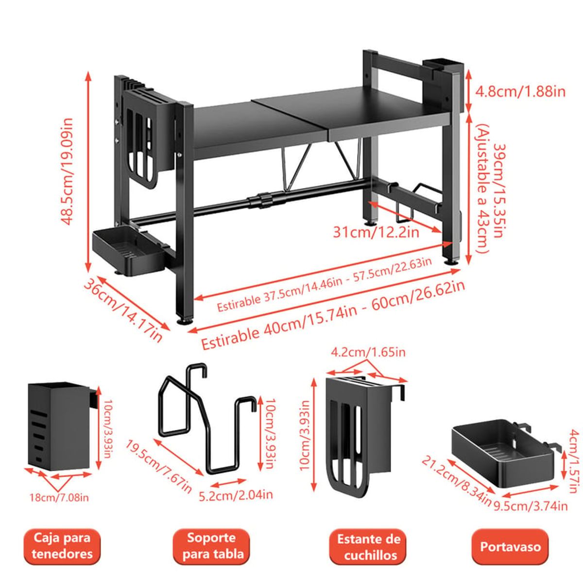 COZYNOOK - Estante Retráctil Microondas 2 Niveles Organizador Cocina