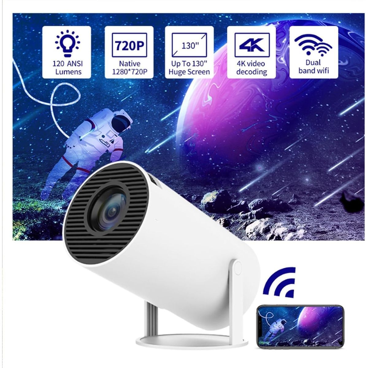 CASTLEN - Proyector 160 ANSI 720P USB HDMI WIFI