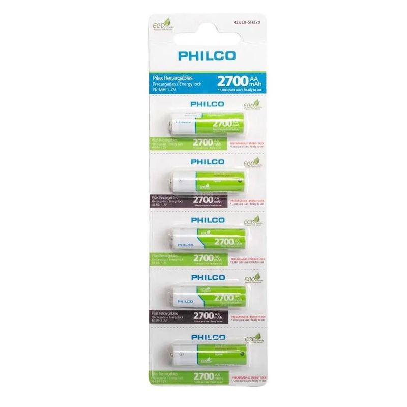 PHILCO - Blister 5 Pilas Philco Pre-Cargadas Aa 2700 Mah - Multicolor.