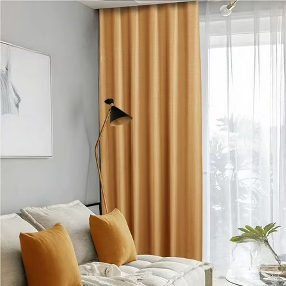GENERICO - CORTINAS BLACKOUT COLOR MOSTAZA ENGOMADA 2 LIENZO 140X230 C/U TF