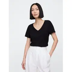 GAP - Polera Mujer Cuello V Manga Corta Negro