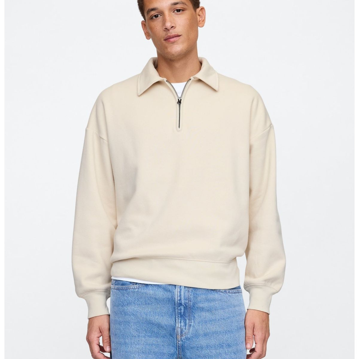 GAP - Polerón Hombre Vintage Medio Cierre Beige GAP