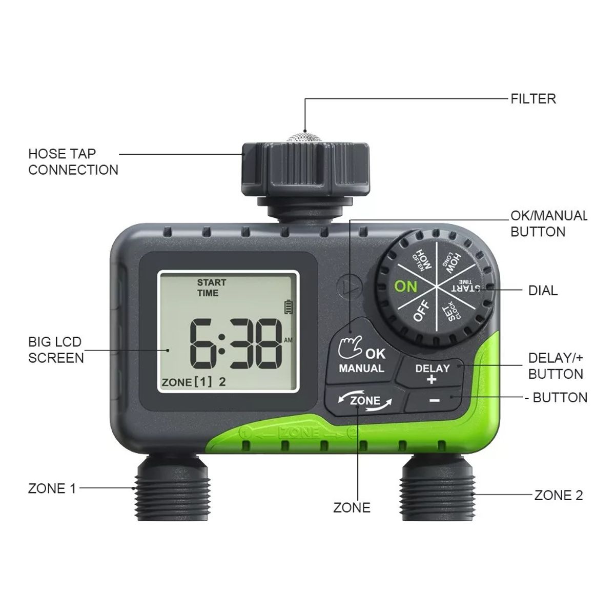 U BUY - Programador Riego Automatico Controlador Digital 2 Zonas
