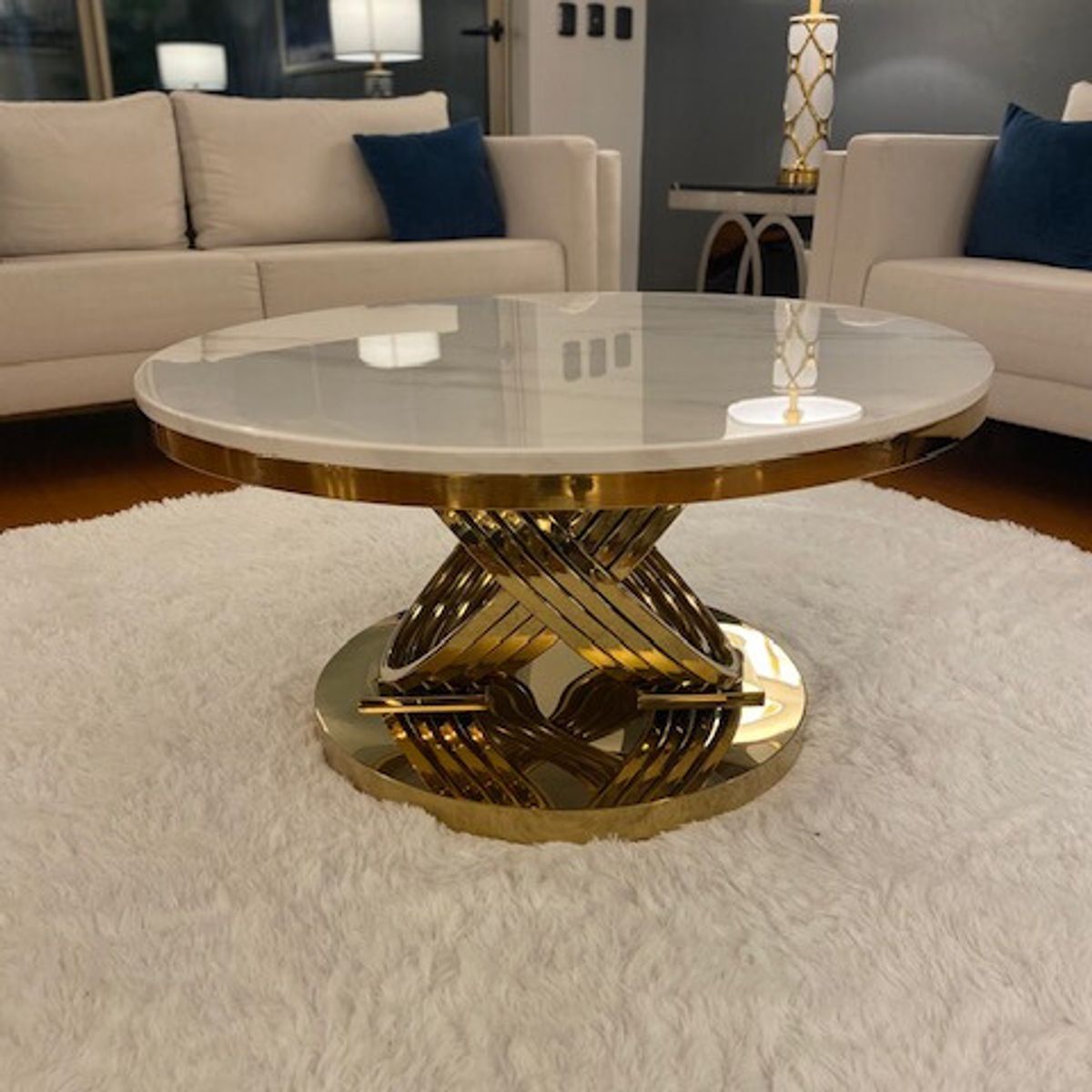 GENERICO - Mesa de Centro Orion Dorado Blanco Estambul Design.