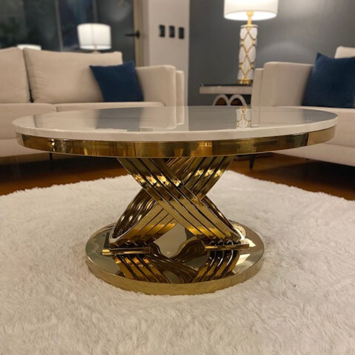 GENERICO - Mesa de Centro Orion Dorado Blanco Estambul Design.