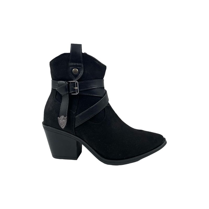 HERIEL - Bota Negra Texano Gamuza Mujer.