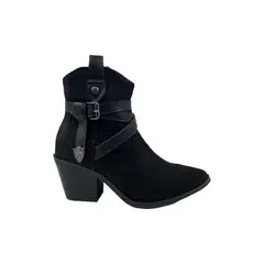 HERIEL - Bota Negra Texano Gamuza Mujer.