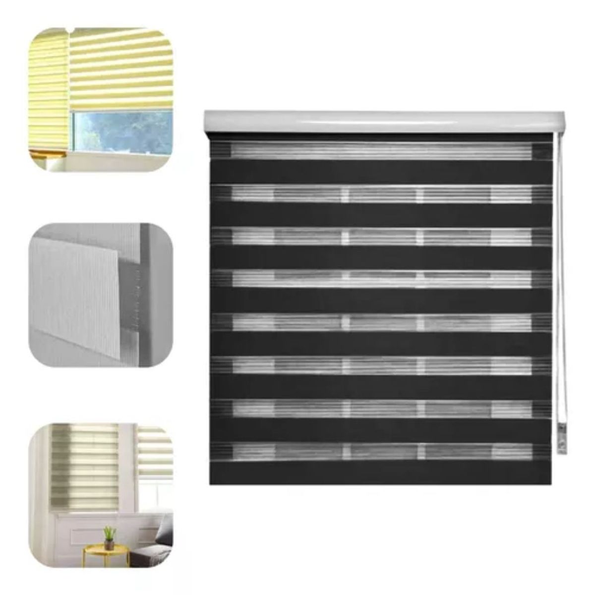 GENERICO - Cortina Roller Duo Zebra Día Noche 80x200cm Negro