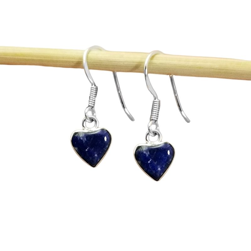 JOYAS MYTOKE - Aros Lapislázuli Corazón Plata 950 Con Ganchos