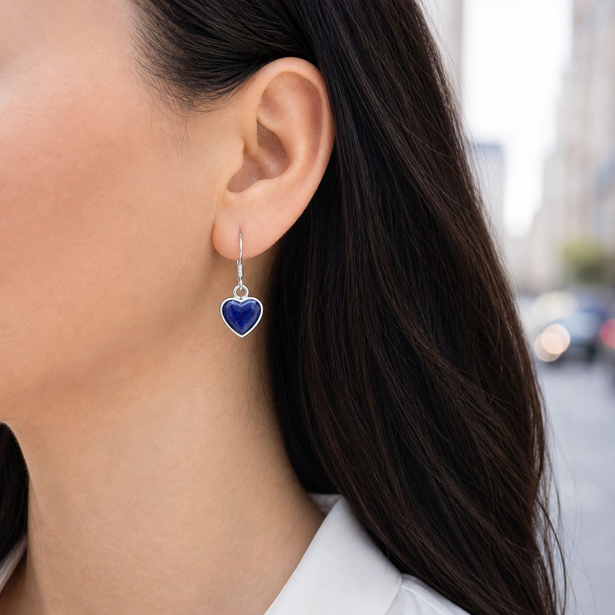 JOYAS MYTOKE - Aros Lapislázuli Corazón Plata 950 Con Ganchos
