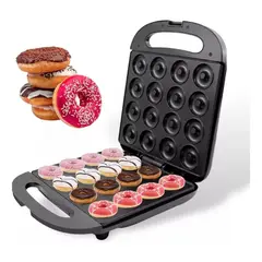 MUNDO MAGIA - Maquina Mini Donas Postres Donuts Antiadherente Negro 16 Pcs