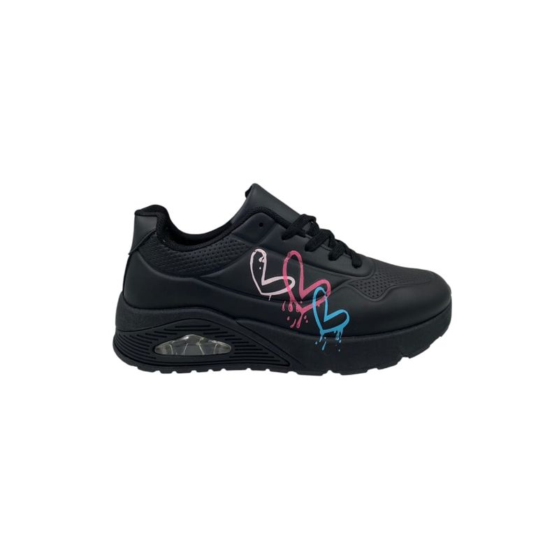 HERIEL - Zapatilla Negra Corazones Mujer