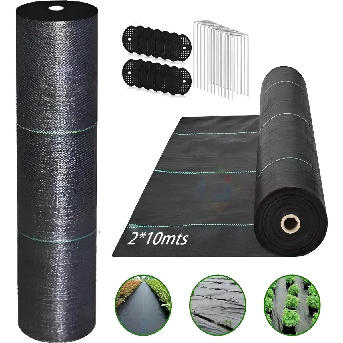 MUNDO MAGIA - Malla Antimaleza 2x10mts +15 Clavos En U + 15 Espaciador