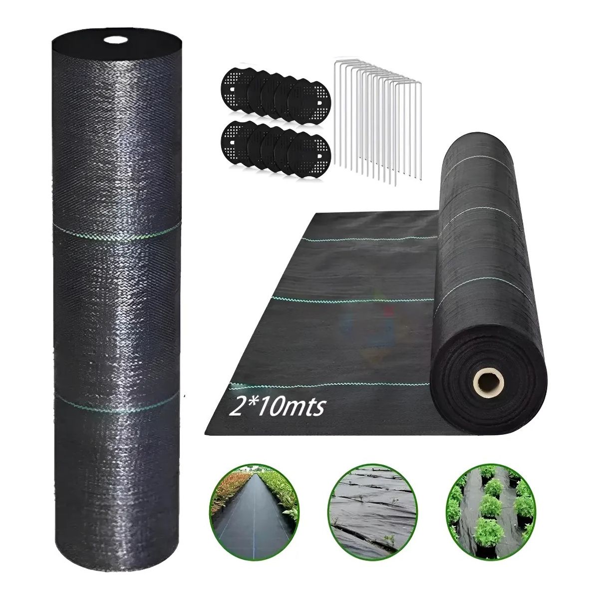 MUNDO MAGIA - Malla Antimaleza 2x10mts +15 Clavos En U + 15 Espaciador