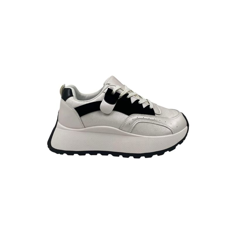 HERIEL - Zapatilla Blanco y Negro Plataforma.